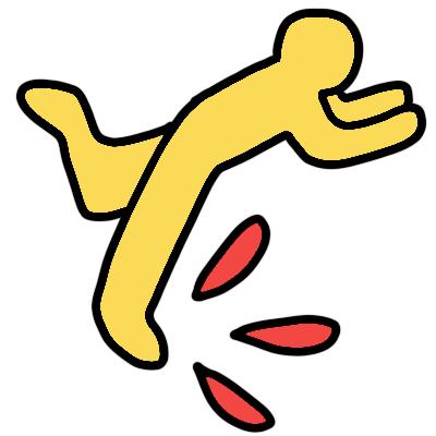 a yellow figure tripping over and falling forward. there are three red emphasis shapes around their foot.